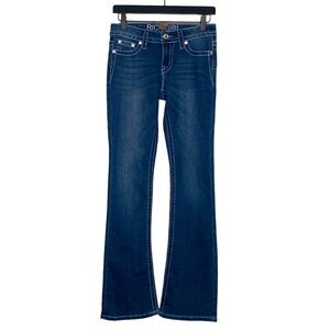 Rich Girl Juniors Denim Flare Leg Medium Wash Jeans Embroidered Embellished sz 5